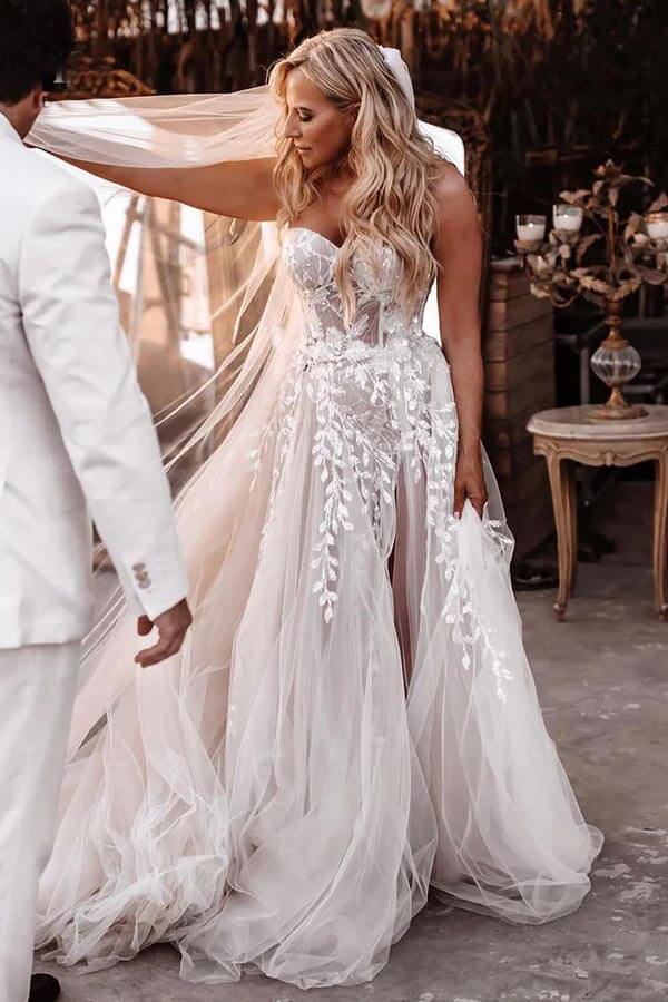Tulle A-line Sweetheart Lace Appliques Bohemian Wedding Dresses, MW1050 Tulle A-line Sweetheart Lace Appliques Bohemian Wedding Dresses, MW1050