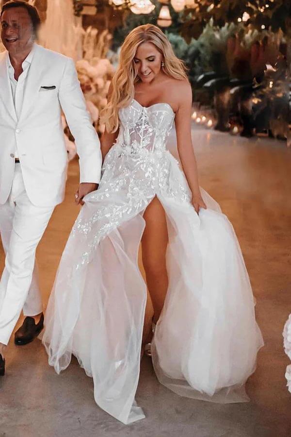 Tulle A-line Sweetheart Lace Appliques Bohemian Wedding Dresses, MW1050 Tulle A-line Sweetheart Lace Appliques Bohemian Wedding Dresses, MW1050