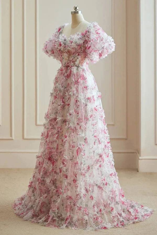 Tulle A-line Sweetheart Multi-Colors Floral Prom Dresses, Evening Dresses, MP945 | floral prom dresses | new arrival prom dress | evening dresses | musebridals.com