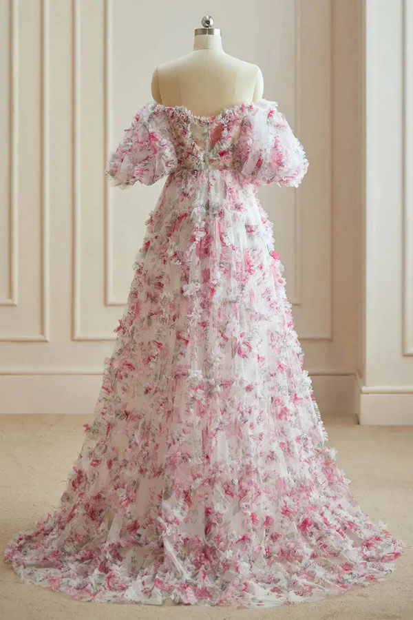 Tulle A-line Sweetheart Multi-Colors Floral Prom Dresses, Evening Dresses, MP945 | a line prom dress | prom dress for girls | long prom dress | musebridals.com
