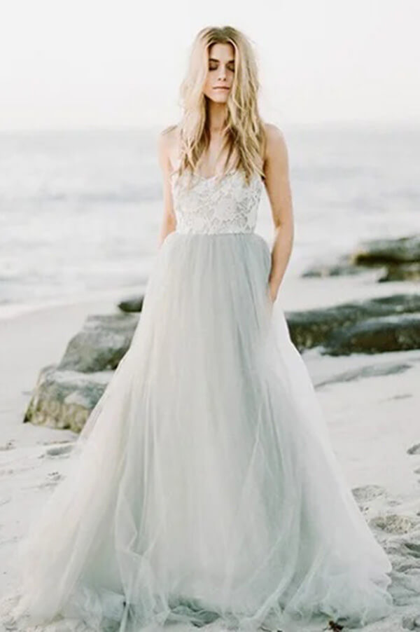 Tulle A-line Sweetheart Strapless Wedding Dresses MW1027