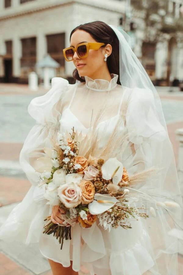 Tulle A Line Long Sleeves Short Wedding Dresses, MW1112 Tulle A Line Long Sleeves Short Wedding Dresses, MW1112