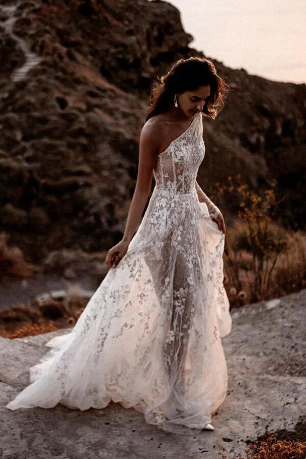 one shoulder wedding dress lace Tulle A Line Dress, MW1197 Inseam:38L Style SKU: F-DRS-CRK-MINI-SL 10656443 Features detachable sleeves