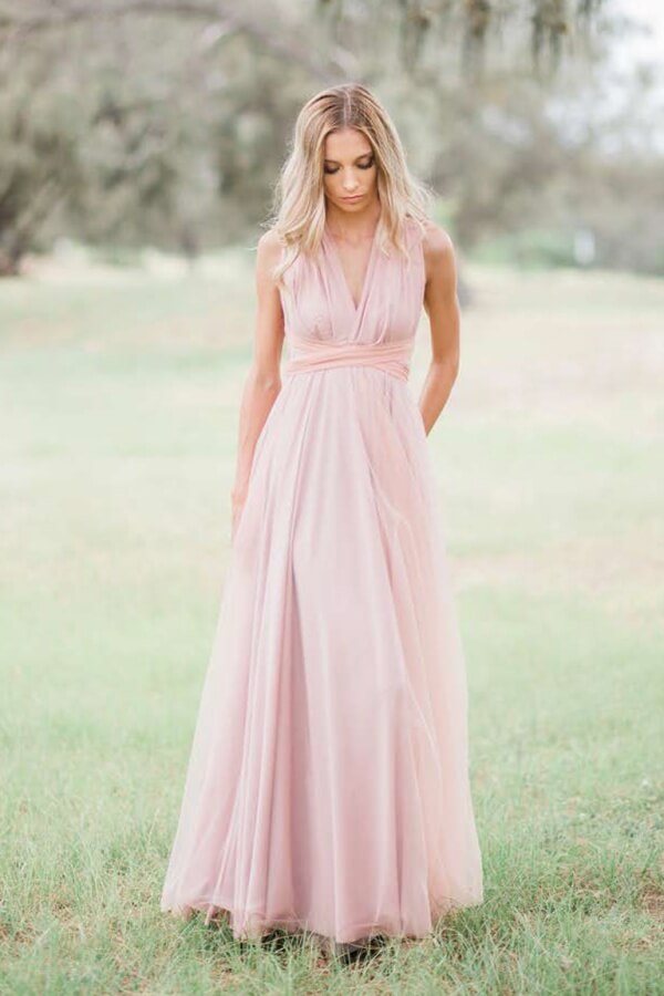 Tulle A Line V Neck Cross Back Long Bridesmaid Dresses, Bridal Party Dress, MBD303 Tulle A Line V Neck Cross Back Long Bridesmaid Dresses, Bridal Party Dress, MBD303