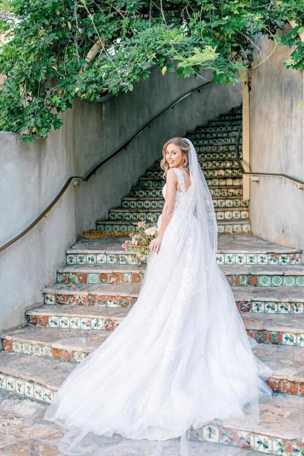 wedding dresses nearby Tulle A Line Wedding Dresses With Appliques, MW1190