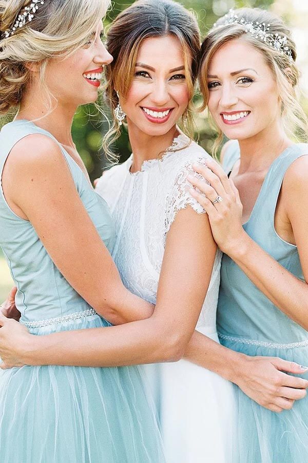 Tulle Beaded A-line Square Neck High-Low Simple Bridesmaid Dresses, MBD196 Tulle Beaded A-line Square Neck High-Low Simple Bridesmaid Dresses, MBD196