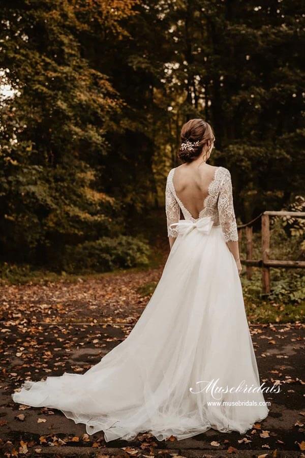 Tulle Lace A-line 3/4 Sleeves Backless Wedding Dresses, Bridal Gown, MW878 Tulle Lace A-line 3/4 Sleeves Backless Wedding Dresses, Bridal Gown, MW878