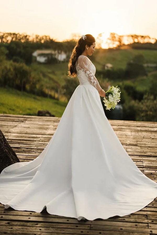 Tulle Lace Long Sleeves Rustic Wedding Dresses MW860 | Musebridals Tulle Lace Long Sleeves Rustic Wedding Dresses MW860 | Musebridals