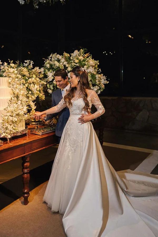 Tulle Lace Long Sleeves Rustic Wedding Dresses MW860
