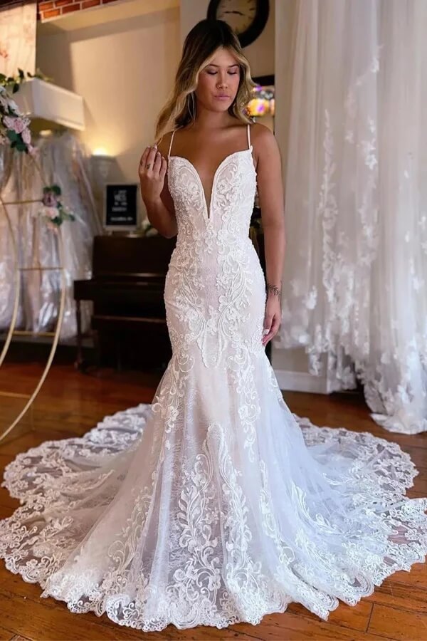 chinese dress ladies Embroidery Bead Button Back Mesh Mermaid Wedding Gown – Glow & Style main image 1