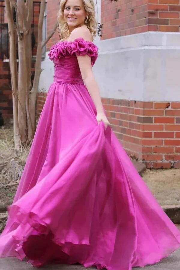 Tulle Magenta A-line Prom Dresses With 3D Flowers, MP962 | Musebridals Tulle Magenta A-line Prom Dresses With 3D Flowers, MP962 | Musebridals