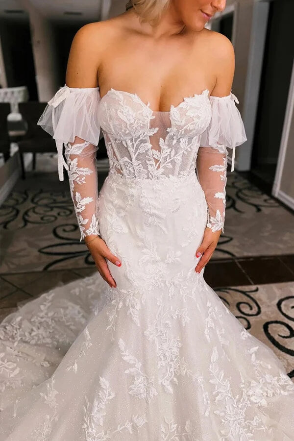 mermaid court train wedding dress Tulle Mermaid Lace Wedding Dresses With Court Train, Bridal Gown, MW1011
