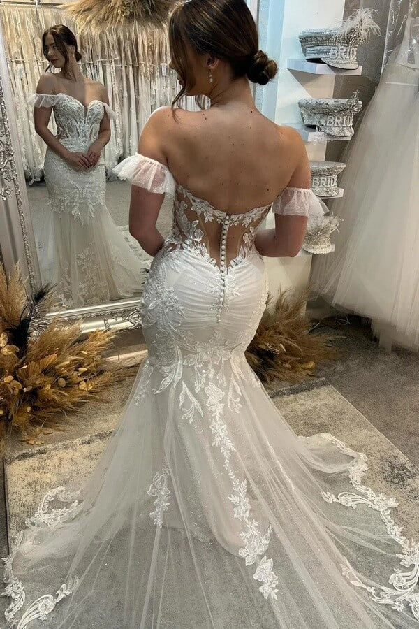 Mermaid Off Shoulder Lace Wedding Dresses, MW1139