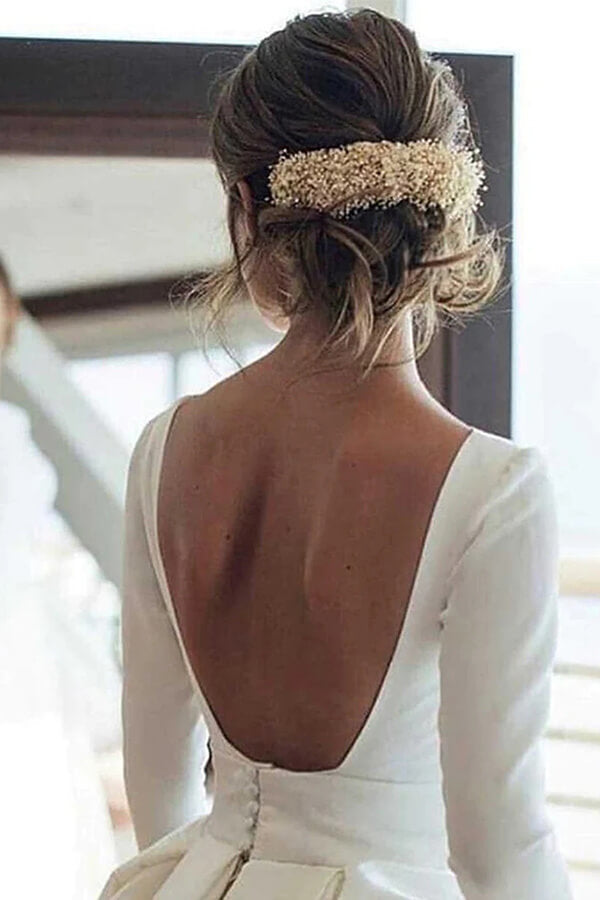 Ball Gown Long Sleeves Backless Wedding Dresses, MW968
