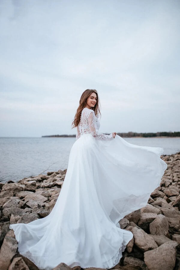 Chiffon A Line Two Piece Beach Wedding Dresses, MW1152 | Musebridals Chiffon A Line Two Piece Beach Wedding Dresses, MW1152 | Musebridals