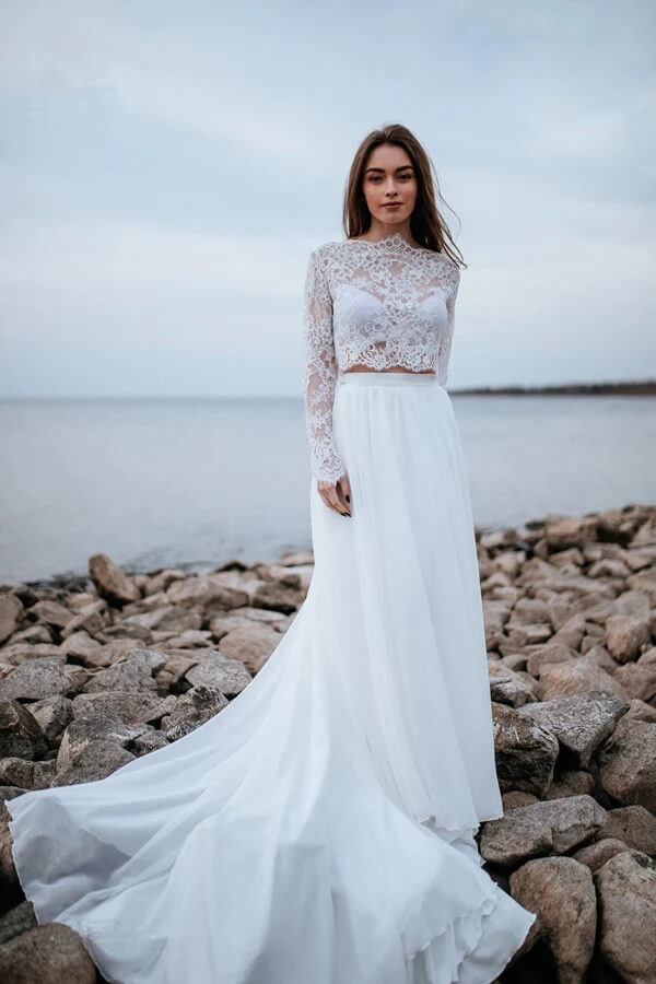 navy blue dress for baby girl A-line/Princess Scoop Neck Short Sleeve Long/Floor-Length Chiffon Wedding  Dress With Appliqued Lace Split main image 1