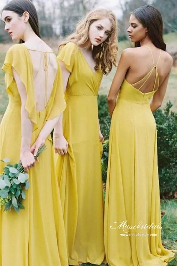 Yellow Chiffon A-line Modest Bridesmaid Dresses, Wedding Party Dress, MBD192 Yellow Chiffon A-line Modest Bridesmaid Dresses, Wedding Party Dress, MBD192