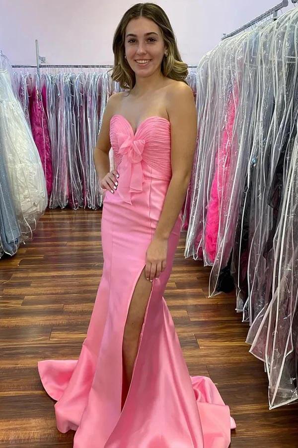 Pretty Mermaid Strapless Long Yellow Sequin Satin Party Dresses Prom Dresses main image 1
