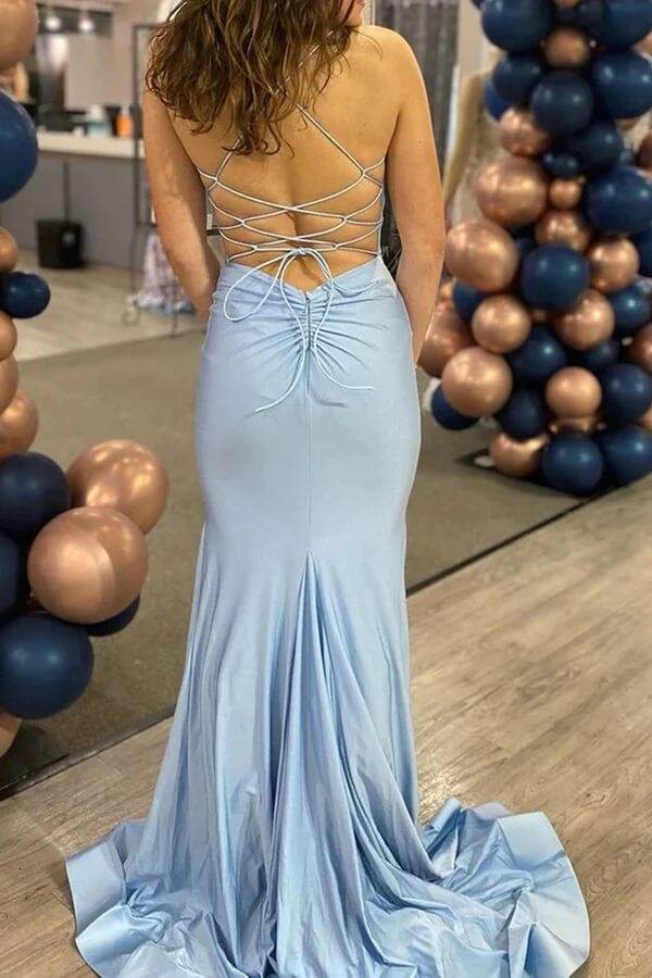 Orange Satin Mermaid Spaghetti Straps Prom Dress, MP931