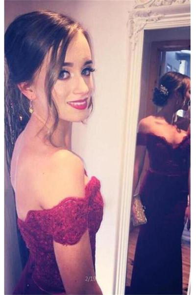 Charming Burgundy Mermaid Off Shoulder Long Prom Dresses, Party Dress, MP223|musebridals.com