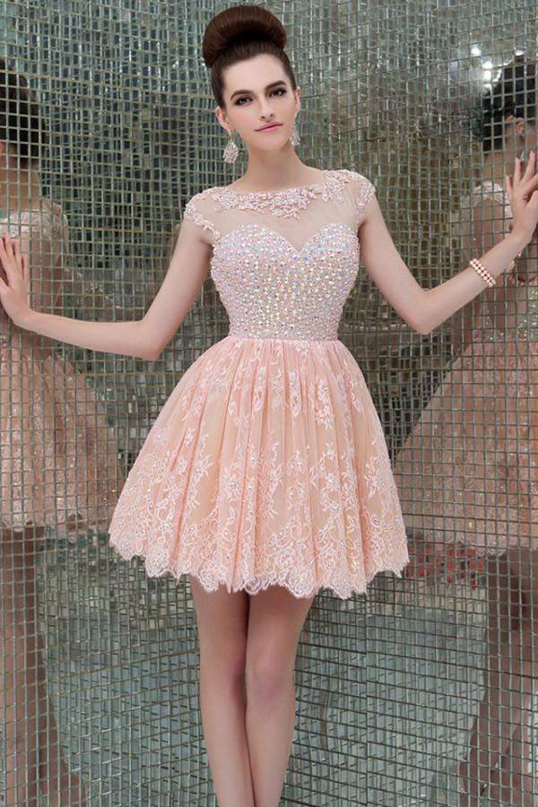 Pink High Neck Beaded Homecoming Dresses, Short Prom Dress, Graduation Dress, MH114 Pink High Neck Beaded Homecoming Dresses, Short Prom Dress, Graduation Dress, MH114