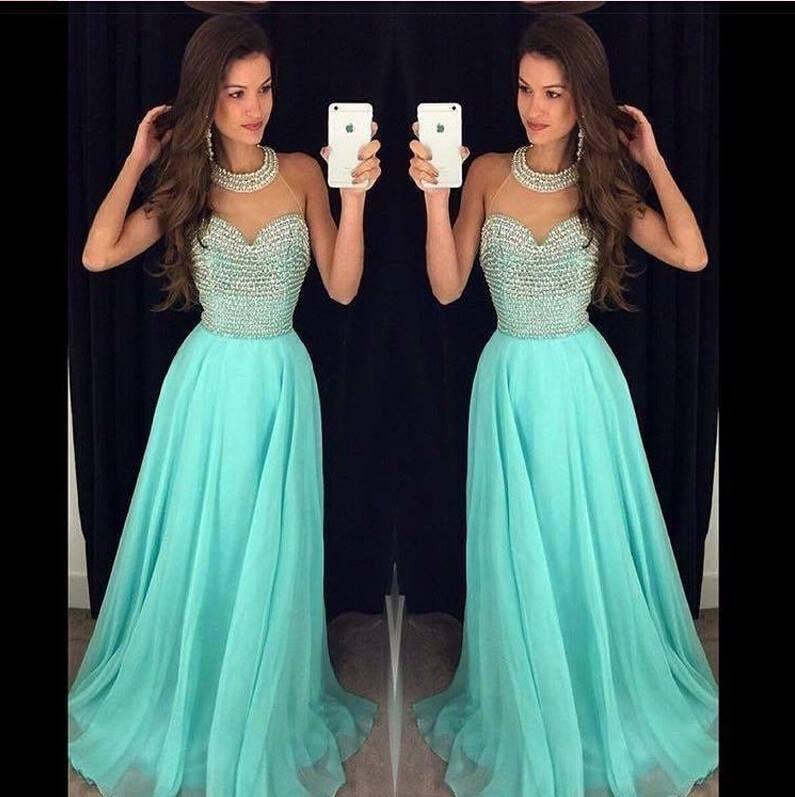 Chiffon Fashion O Neck Long Prom Dresses with Beading, Party Dresses, MP177 at musebridals.com