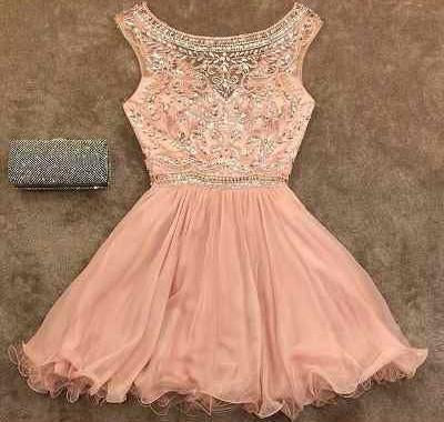 Chiffon A-line Lift Noisette beaded See Through Homecoming Dresses, MH243 –  Musebridals