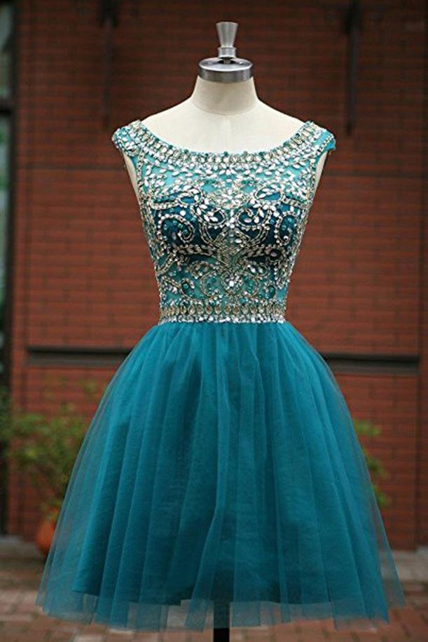 Green Beaded Tulle Scoop Neckline A Line Homecoming Dresses for Girls, MH331 Musebridals Green Beaded Tulle Scoop Neckline A Line Homecoming Dresses for Girls, MH331 Musebridals
