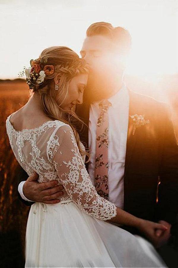 A-line 3/4 Sleeves See-through Bodice Wedding Dresses, Bridal Gown, MW831 A-line 3/4 Sleeves See-through Bodice Wedding Dresses, Bridal Gown, MW831