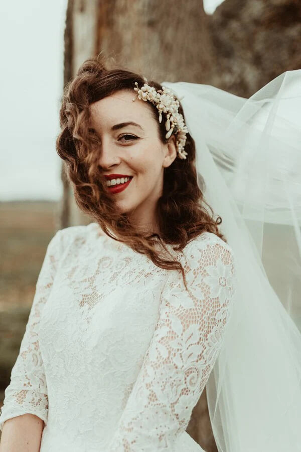 A-line Lace Half Sleeves Backless Vintage Wedding Dresses, Bridal Gown, MW776 | a line wedding dresses | wedding dresses near me | wedding dresses online | cheap lace wedding dresses | musebridals.com