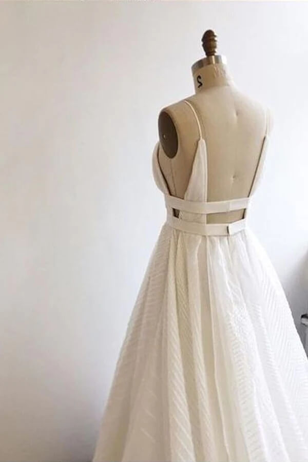 A-line Lace V-neck Backless Prom Dresses With Court Train, Party Dress, MP771 | prom dresses online | new arrivals prom dresses | evening gown | musebridals.com