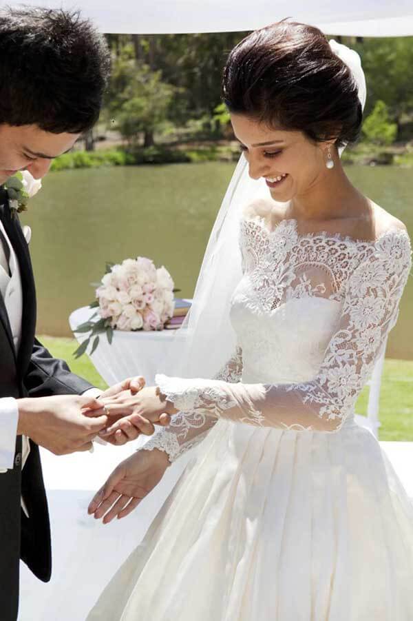 A-line Off Shoulder Long Sleeves Satin Lace Wedding Dresses, Bridal Gown, MW790 A-line Off Shoulder Long Sleeves Satin Lace Wedding Dresses, Bridal Gown, MW790