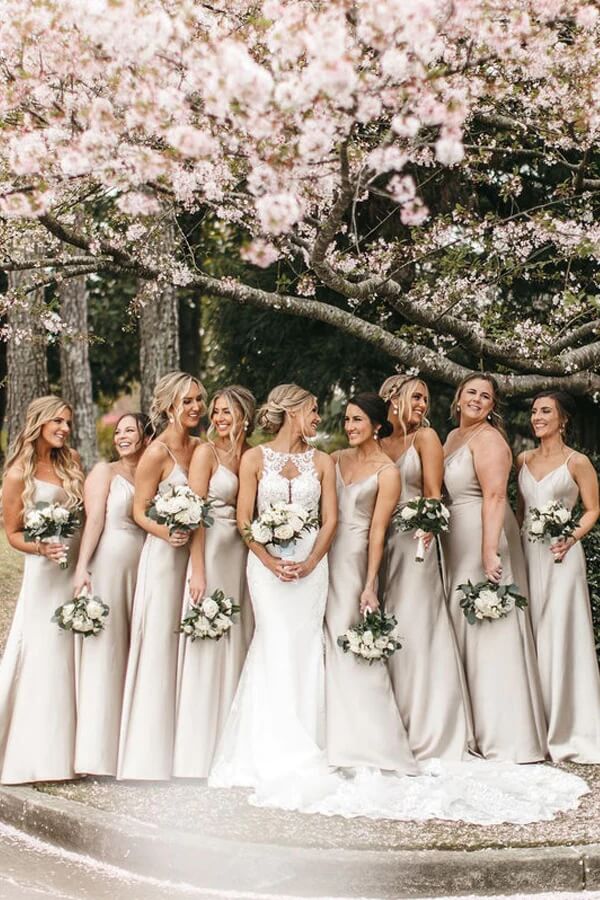 A-line Silk Satin Spaghetti Straps Bridesmaid Dresses, Wedding Party Dress, MBD180