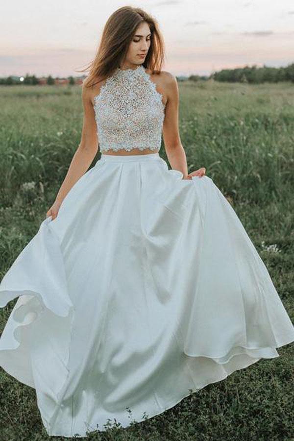 A-line Two Pieces Lace Top Wedding Dresses With Pockets, Bridal Gown, MW837 A-line Two Pieces Lace Top Wedding Dresses With Pockets, Bridal Gown, MW837