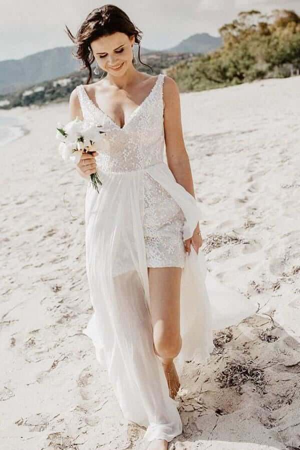 A-line V-neck Detachable Train Summer Bridal Gown, Beach Wedding Dress, MW740 A-line V-neck Detachable Train Summer Bridal Gown, Beach Wedding Dress, MW740