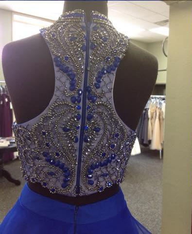 Charming Royal Blue Beaded A-line Ball Gown Top Two Piece Prom Dresses   Musebridals