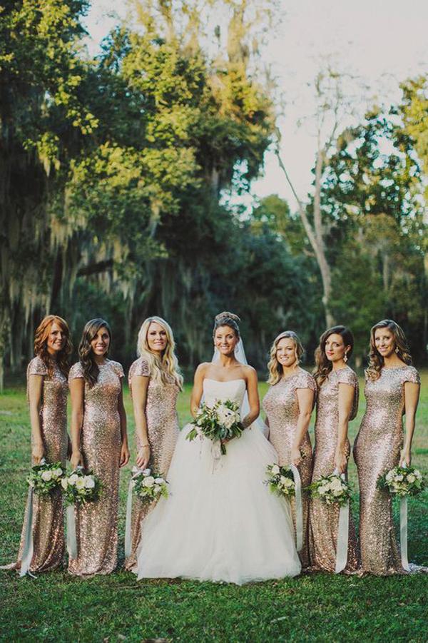 Rose Gold Sequin Mermaid Long Bridesmaid Dress, Maid of honor
