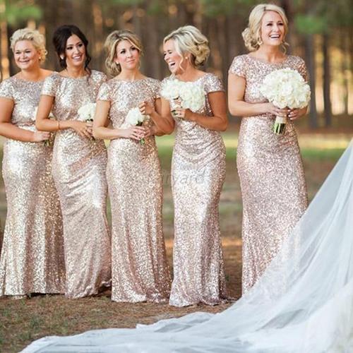 Rose Gold Sequin Mermaid Long Bridesmaid Dress, Maid of honor Dresses, MB150