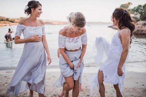 blue dress for baby girl Short Bridesmaid Dresses Lace Embroidery Tulle Ruffles – Lisposa main image 1