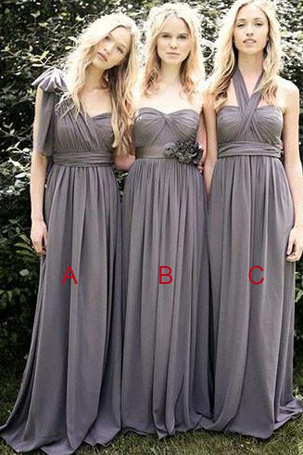 Gray Chiffon A Line Convertible Long Bridesmaid Dresses for Wedding Party, MB154 Gray Chiffon A Line Convertible Long Bridesmaid Dresses for Wedding Party, MB154