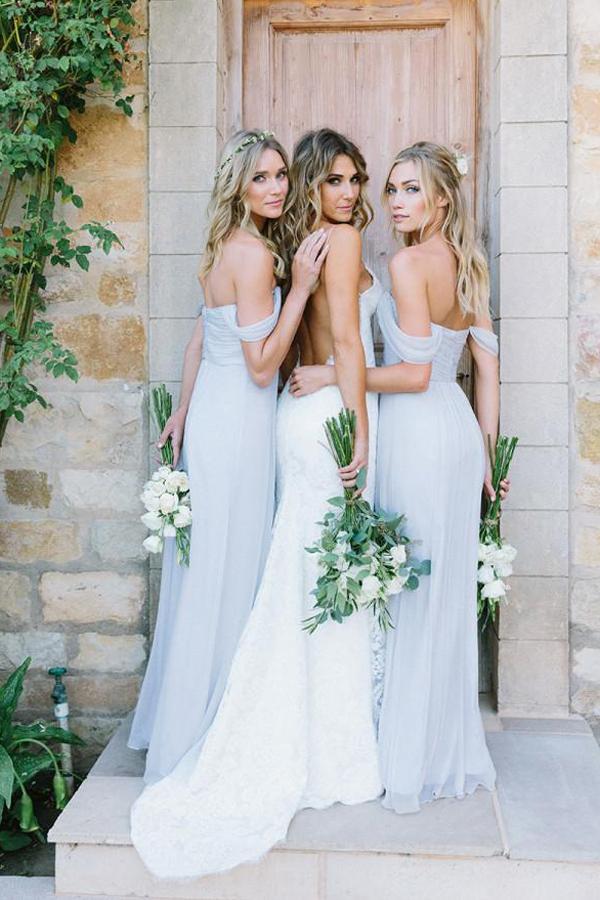 light blue chiffon bridesmaid dresses Light Blue Chiffon A-line V-neck Long Bridesmaid Dresses With Slit, MBD206