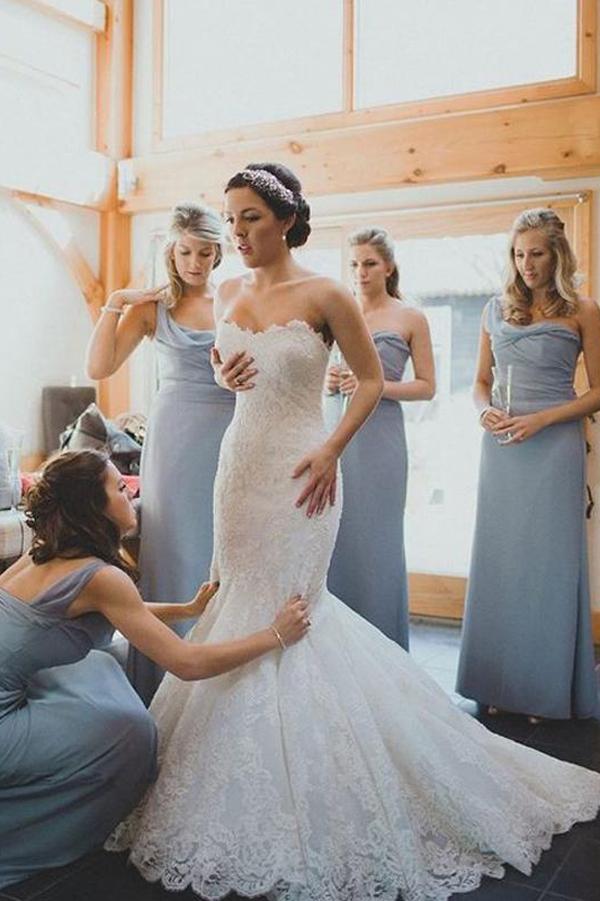 Dusty Blue A-line Chiffon One Shoulder Long Bridesmaid Dresses, MB132 Musebridals Dusty Blue A-line Chiffon One Shoulder Long Bridesmaid Dresses, MB132 Musebridals