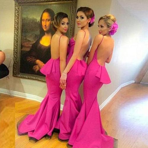 fitted lace wedding dress Rose Red Backless Mermaid Bridesmaid Dresses For Young Girls, MB201 –  Musebridals