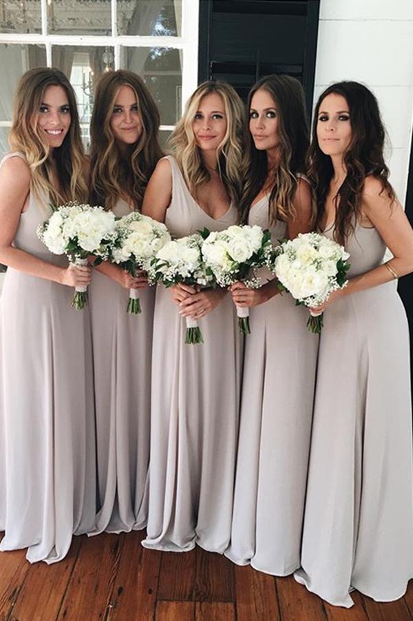 chiffon v back dress Simple Chiffon Backless Deep V Neck Black Long Prom Dress PG559 US12 / Black