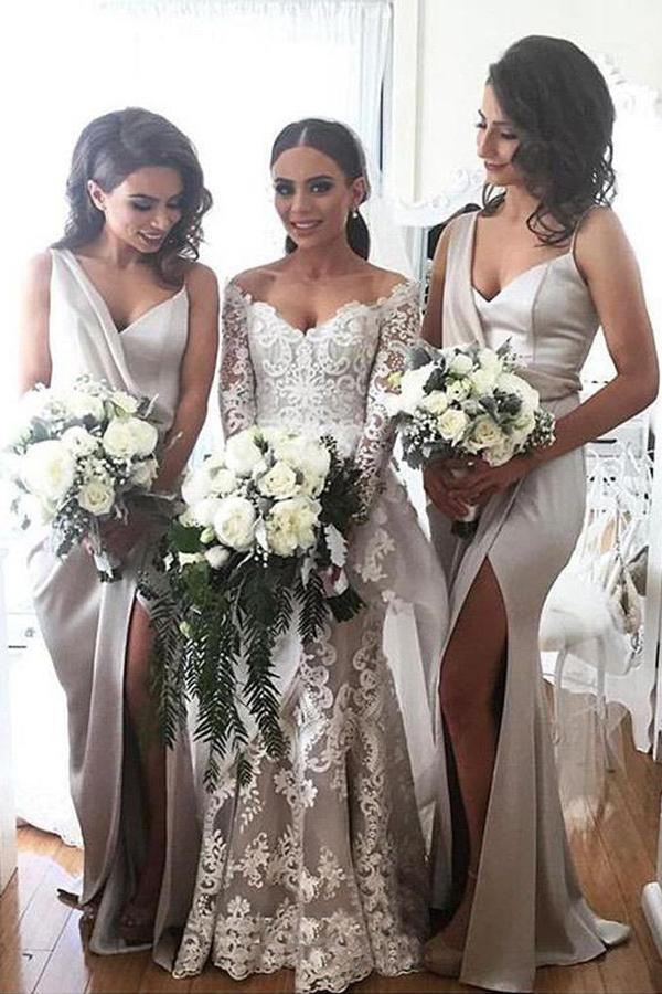New Arrival Soft Satin Special Long Bridesmaid Dresses with Side Slit, MB191 New Arrival Soft Satin Special Long Bridesmaid Dresses with Side Slit, MB191