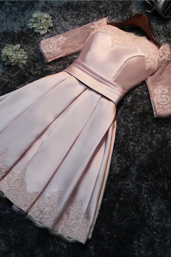 Cute Lace up Back A-Line Half-sleeves Short Bridesmaid Dress with Appliques, MB129 Cute Lace up Back A-Line Half-sleeves Short Bridesmaid Dress with Appliques, MB129