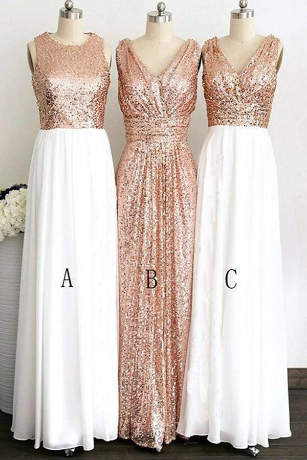 rose gold chiffon bridesmaid dresses Soft Silk Satin Sleeveless Rose Gold Floor Length Bridesmaid Dresses –  luladress main image 0