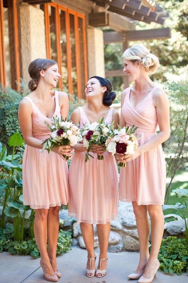Simple Chiffon Short Pink A-line V-neck Bridesmaid Dresseses, Wedding Party Dress, MB197 Simple Chiffon Short Pink A-line V-neck Bridesmaid Dresseses, Wedding Party Dress, MB197