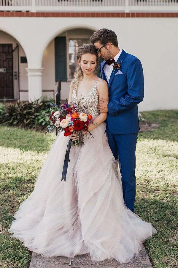 Ball Gown Beaded Bodice Deep V-neck Wedding Dress MW622 | Musebridals Ball Gown Beaded Bodice Deep V-neck Wedding Dress MW622 | Musebridals