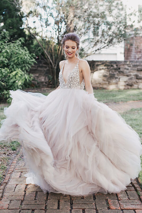 Ball Gown Beaded Bodice Deep V-neck Wedding Dresses, Bridal Gown, MW622 Ball Gown Beaded Bodice Deep V-neck Wedding Dresses, Bridal Gown, MW622